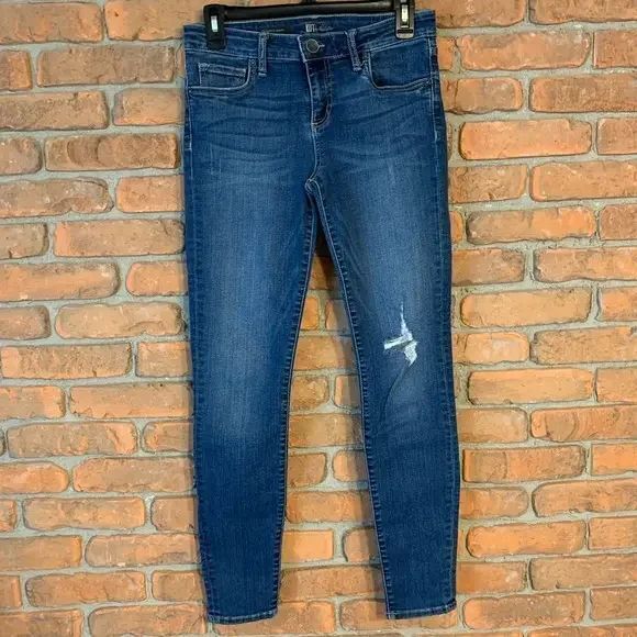 KUT from‎ the Kloth Womens 4 Toothpick Skinny Jeans Blue Distressed Mid Rise - Picture 1 of 3